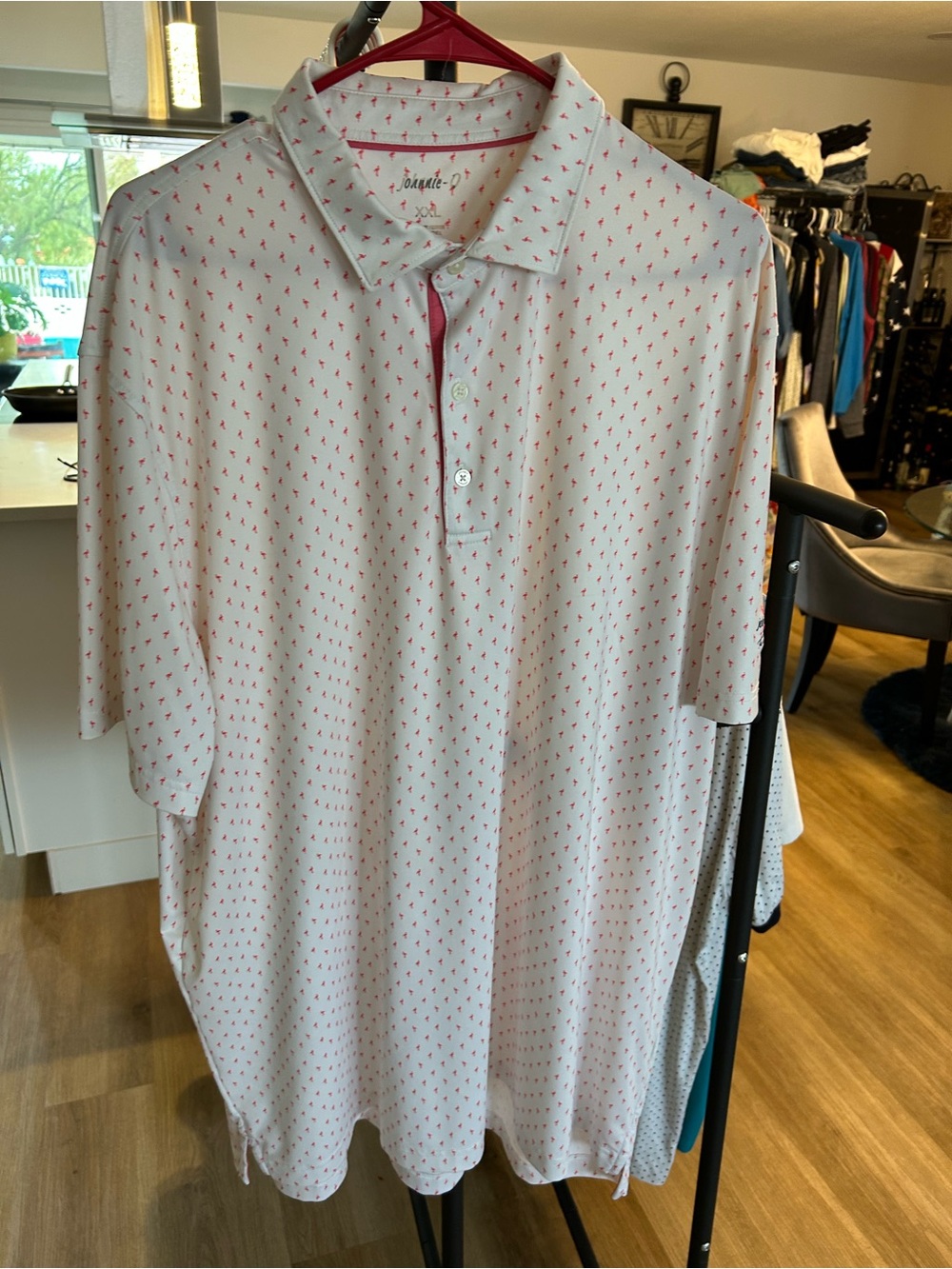 johnnie-O White Polo with Red Micro Print